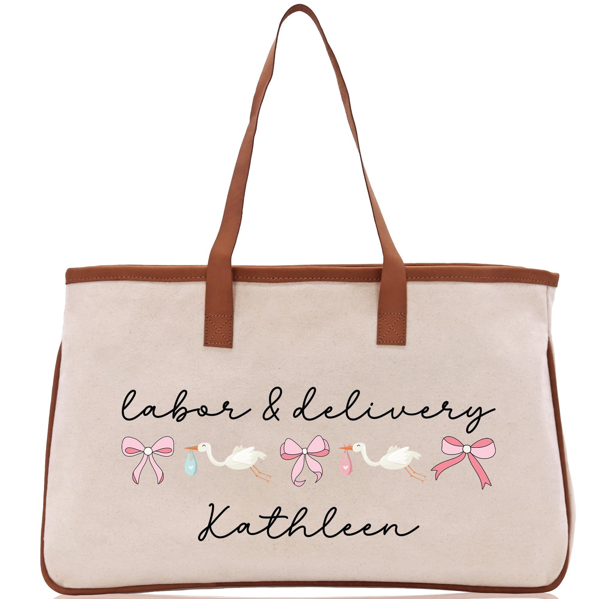 a white bag with pink bows on it