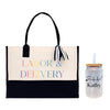 a white and black bag with a straw in it