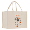 a white bag with a skeleton and pumpkins on it