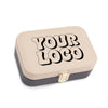 A beige and black leather jewelry box with the text "YOUR LOGO" printed on it.