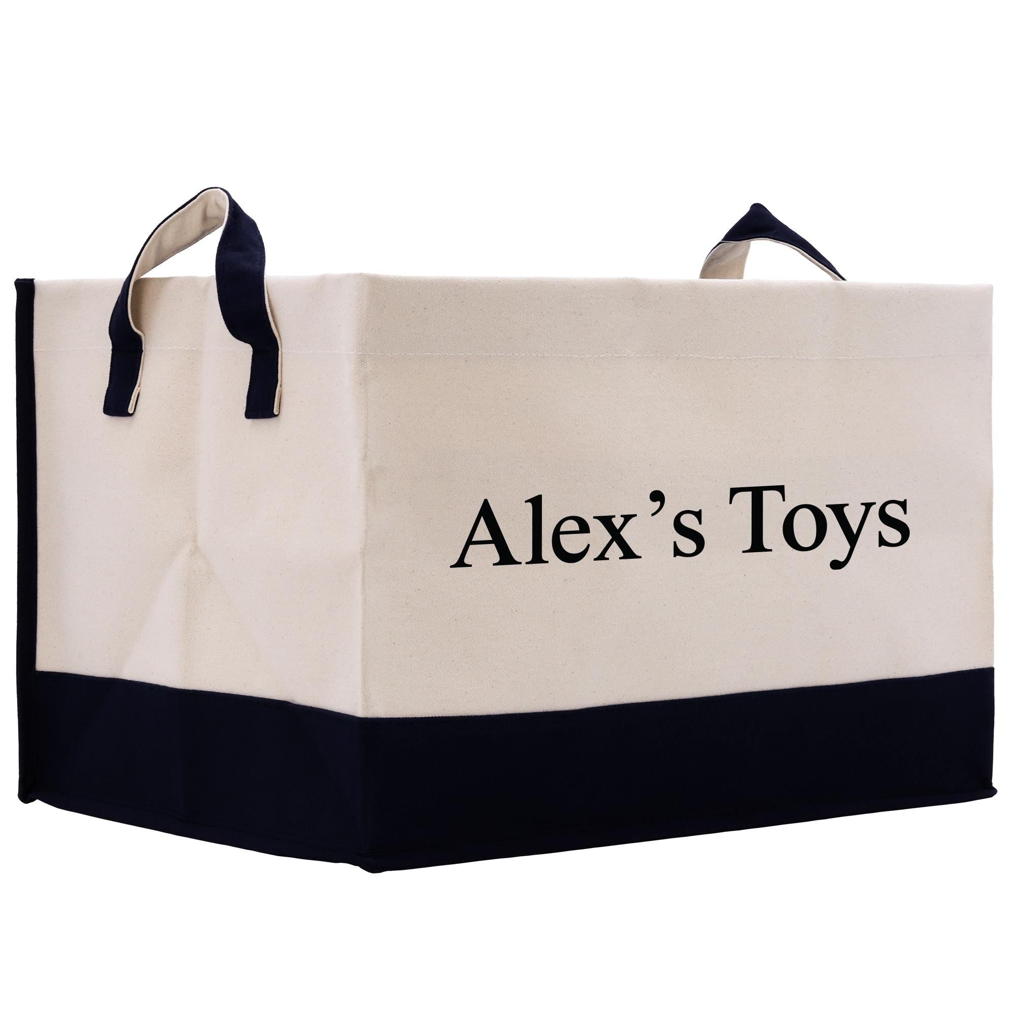 a white and black bag with the word alex&#39;s toys on it