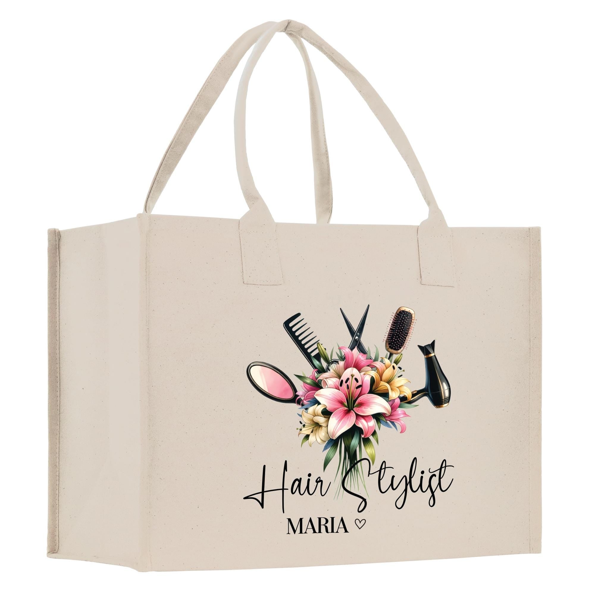 a shopping bag with scissors and flowers on it