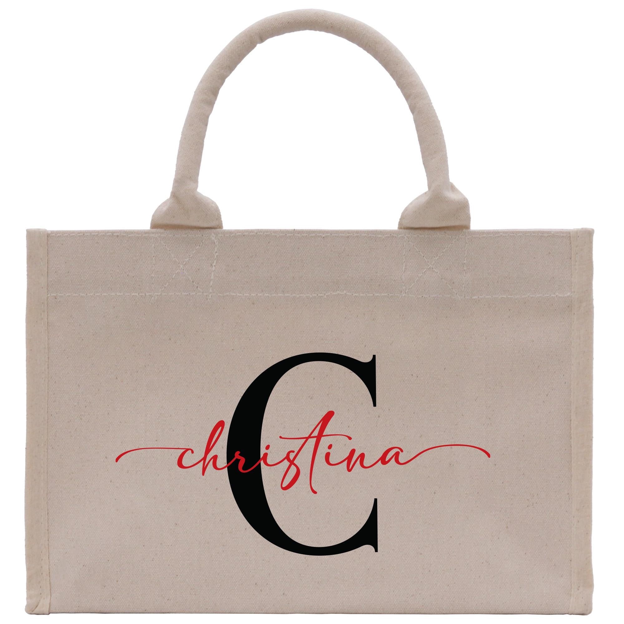 a canvas bag with the letter c on it