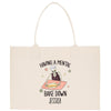 a white bag with a skeleton holding a sandwich