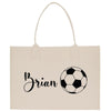 a white shopping bag with a soccer ball on it