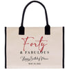 a tote bag with the words forty and fabulous on it