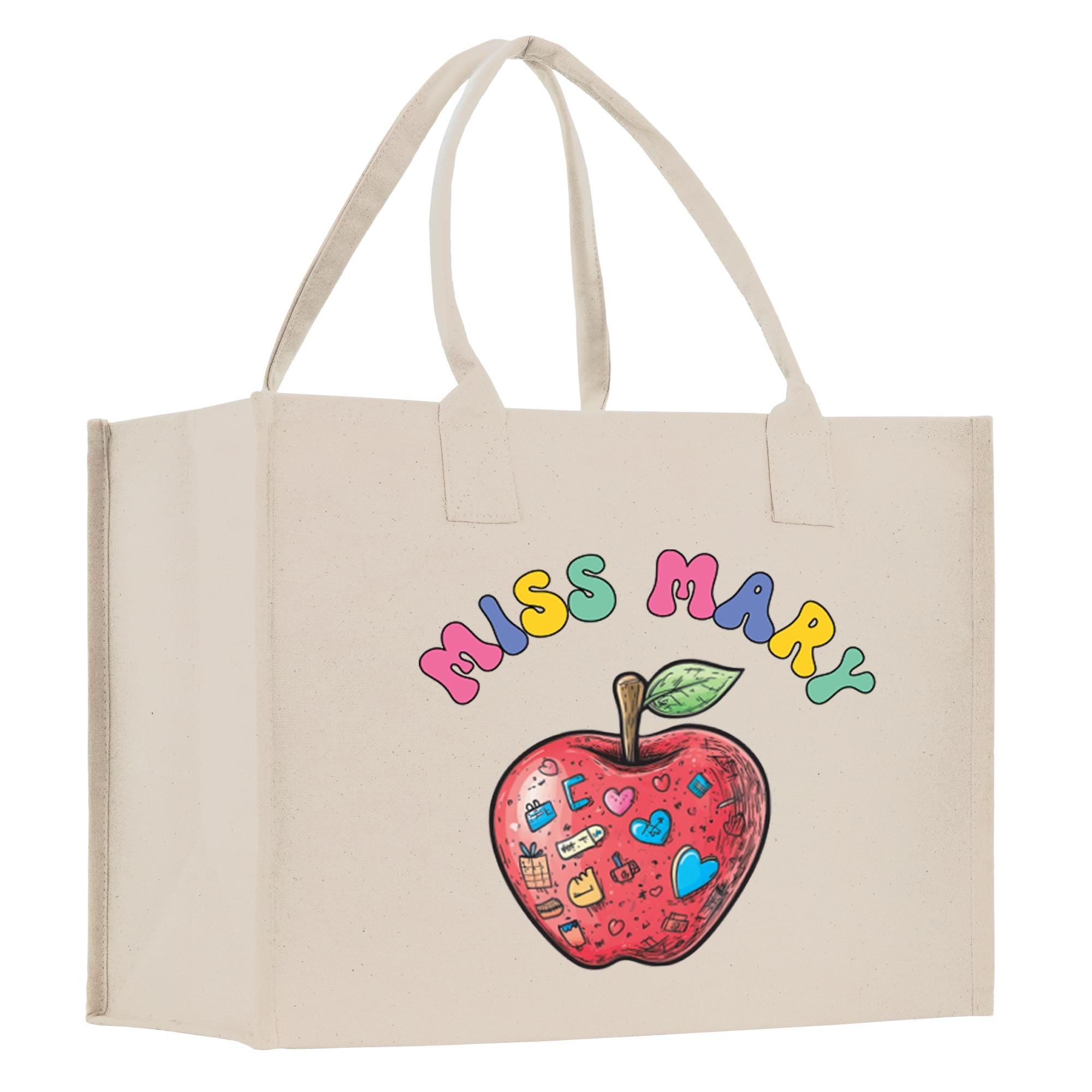 a white bag with an apple on it
