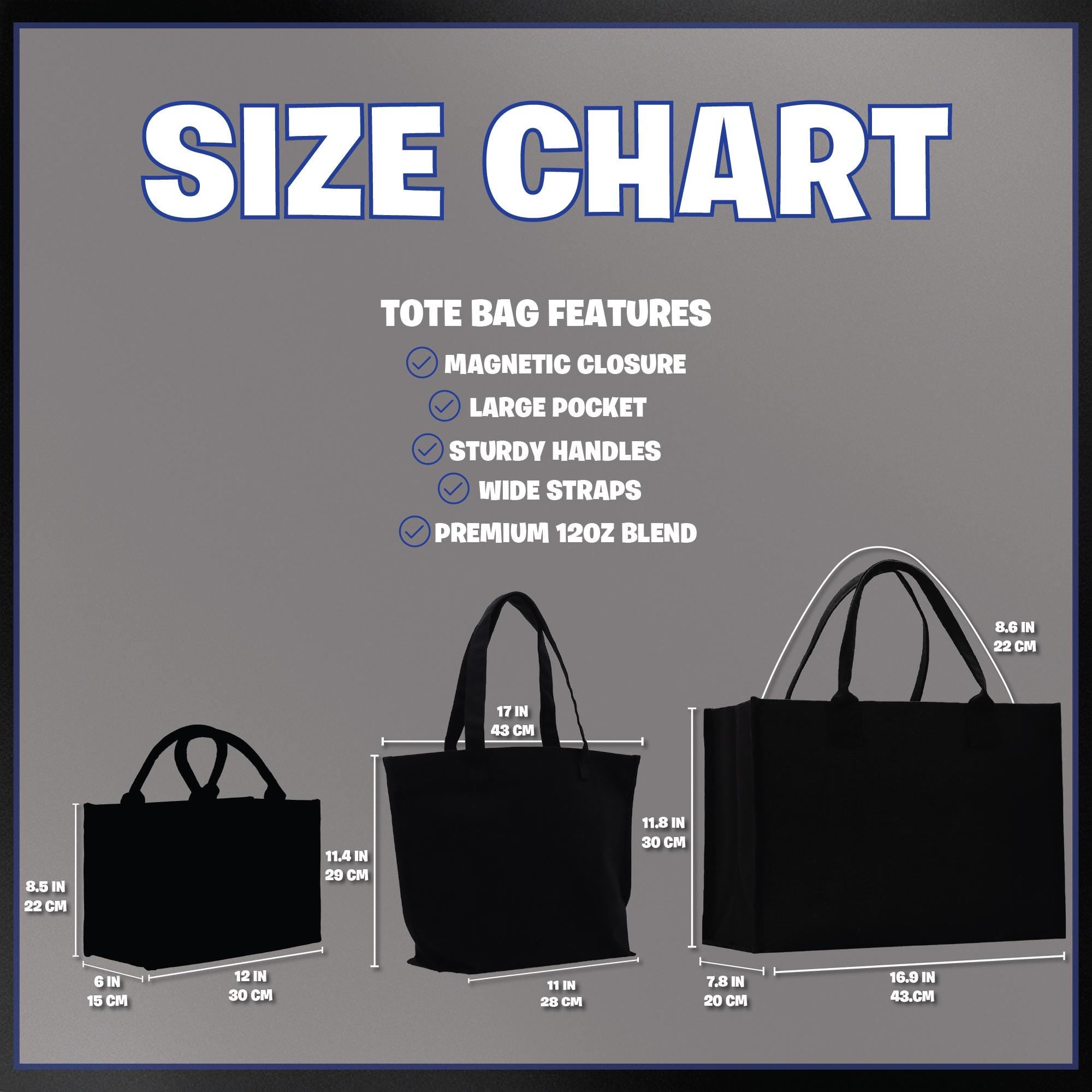 the size chart of a tote bag