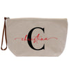a white cosmetic bag with the letter c on it