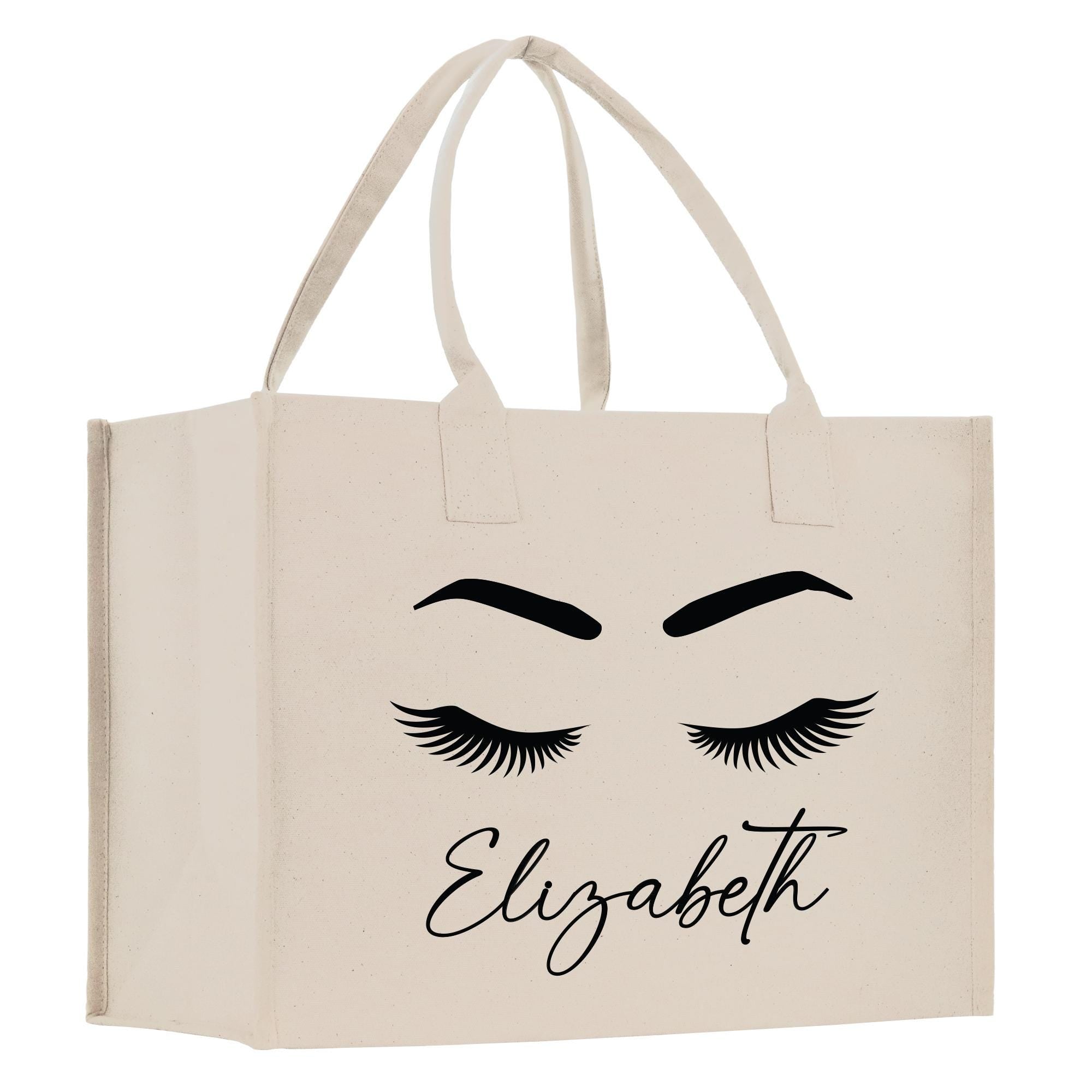 a white shopping bag with eyelashes on it