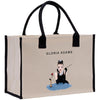 a shopping bag with a picture of a woman holding a rose
