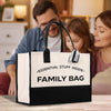 a man and a woman looking at a bag