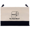 A beige and black tote bag with a humorous text printed on it.