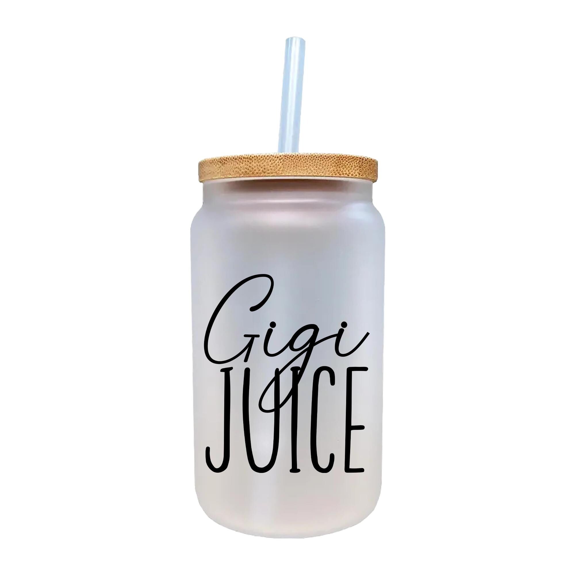 a glass jar with a straw in it