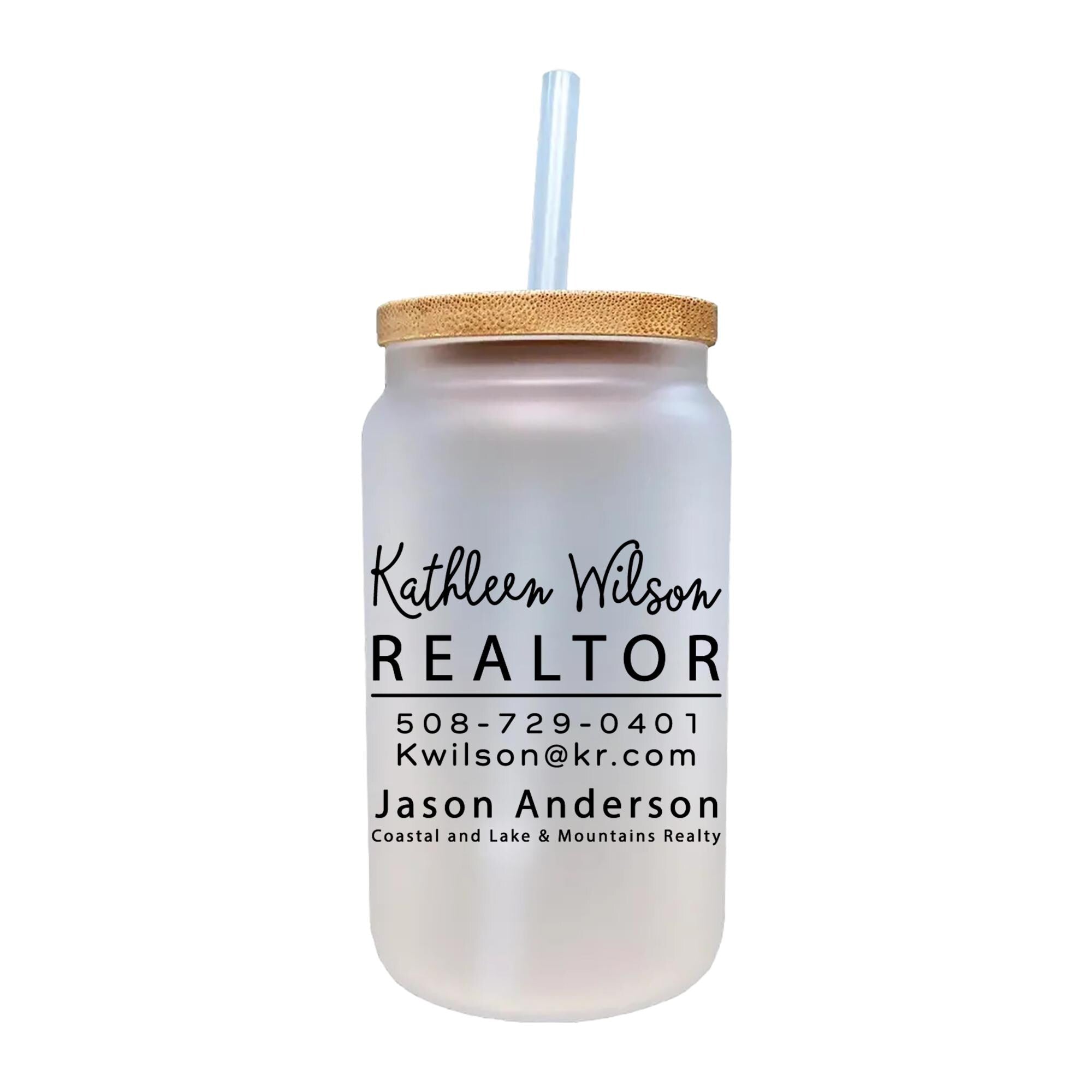 a white mason jar with a straw in it