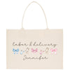 a white shopping bag with bows on it