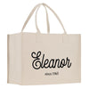 a white shopping bag with a black and white logo