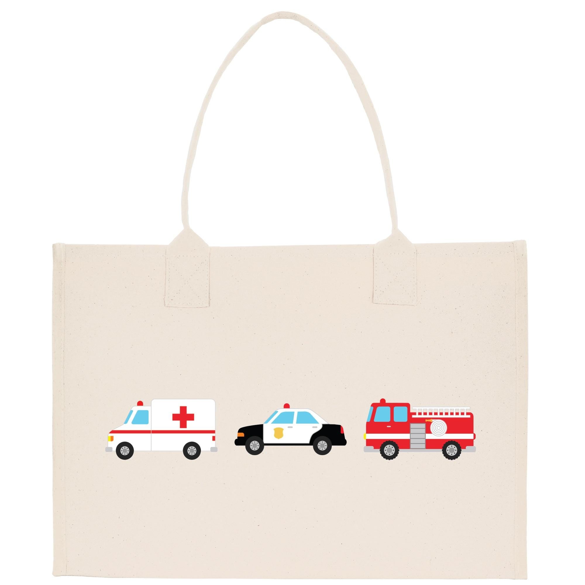 a bag with a picture of ambulances and a car