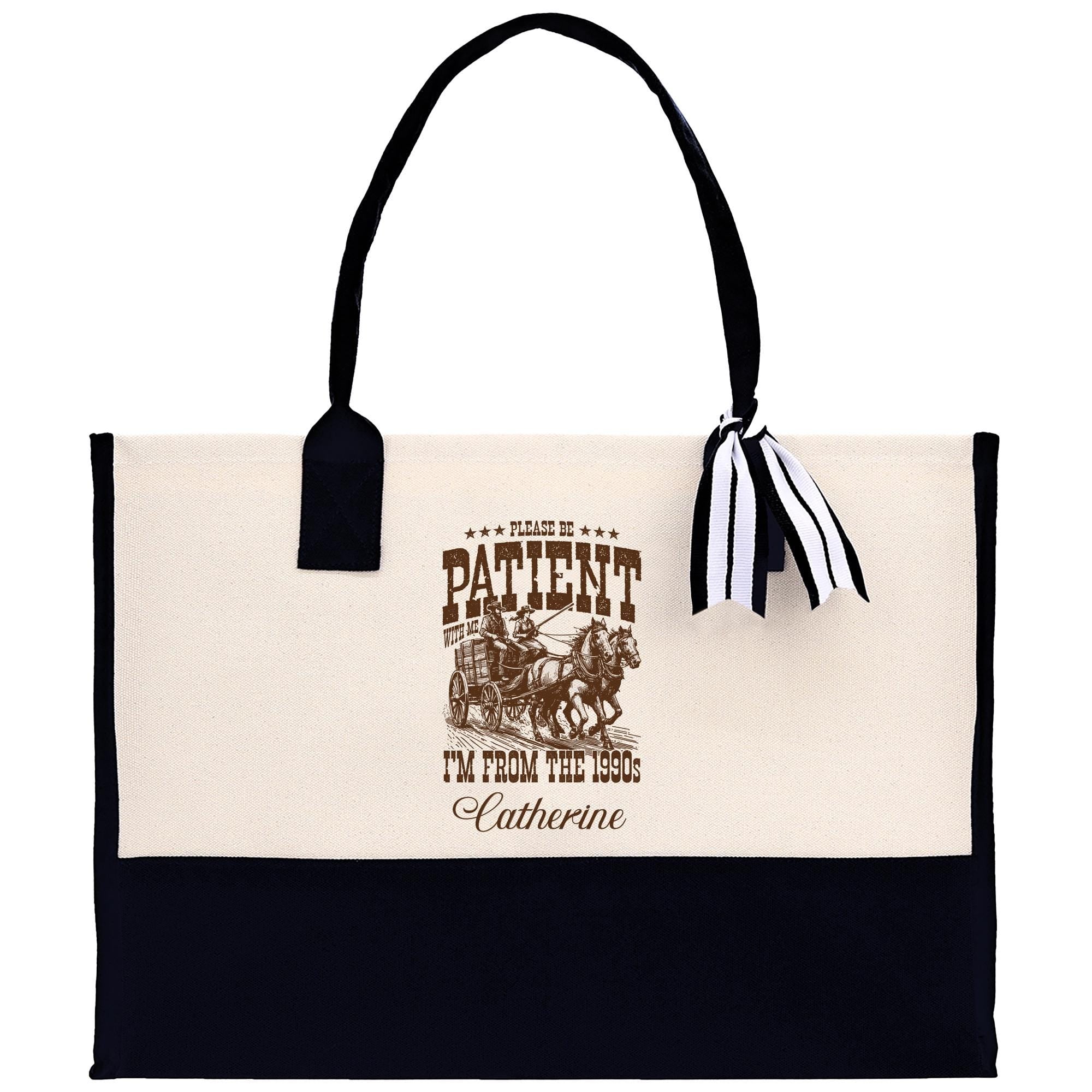 a white and black bag with a black handle