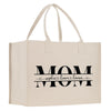 a white bag with the words mom on it