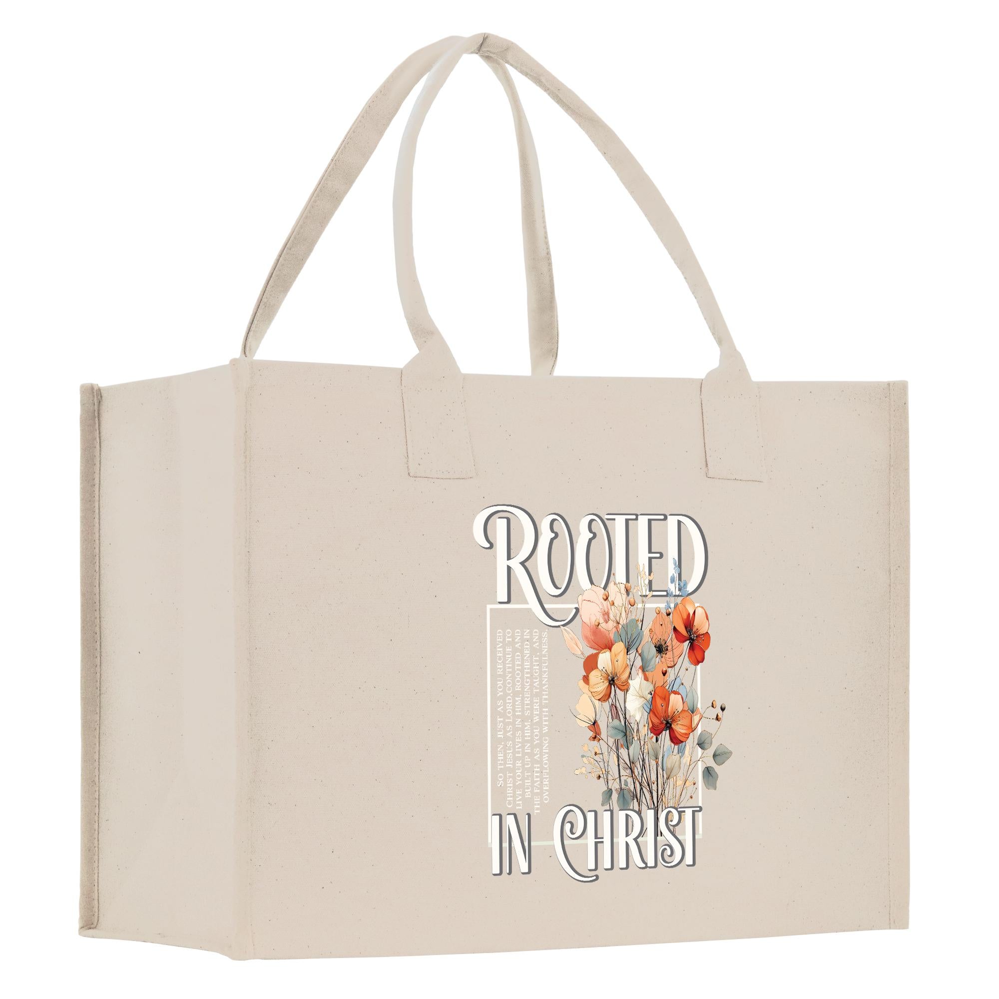 a white bag with a picture of flowers on it