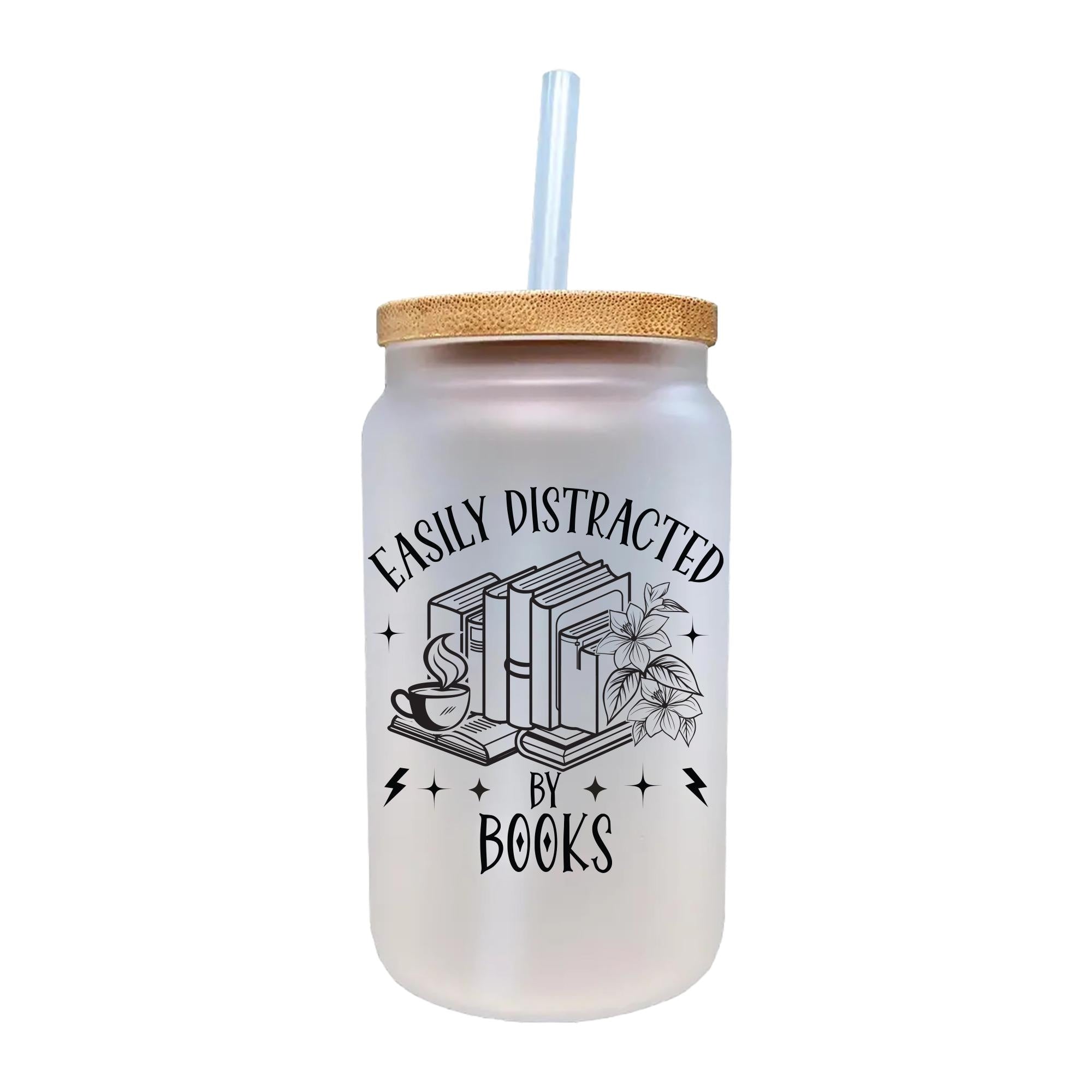 a white mason jar with a straw in it