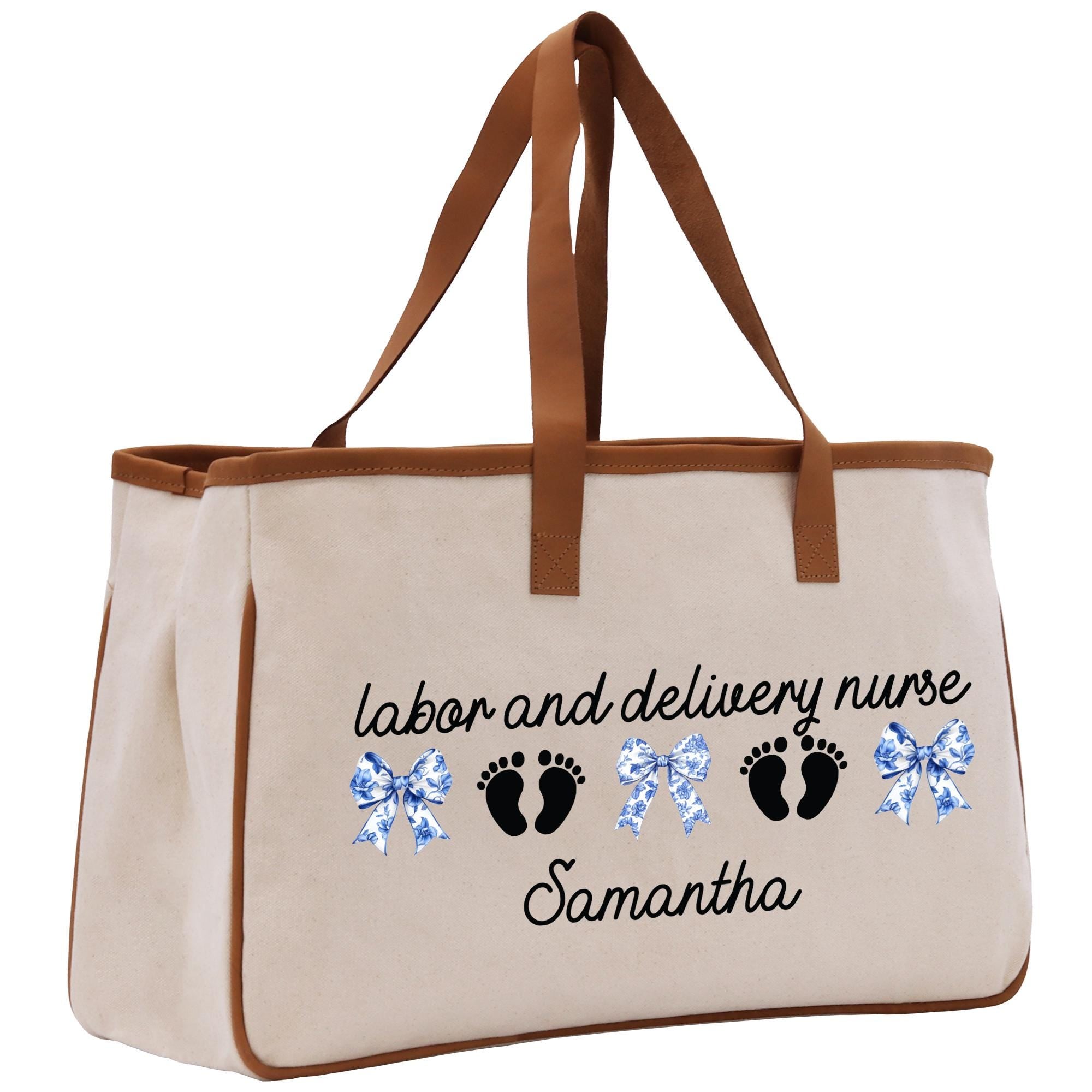 a canvas bag with the words labor and delivery nurse on it