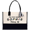 a black and white tote bag with the words the one where sophiie