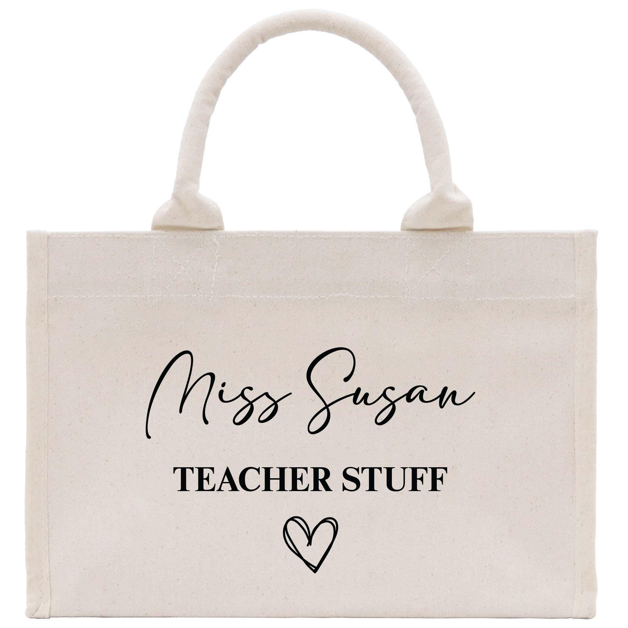 a white bag with the words miss susan teacher stuff on it