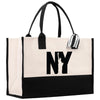 a black and white bag with a statue of liberty on it