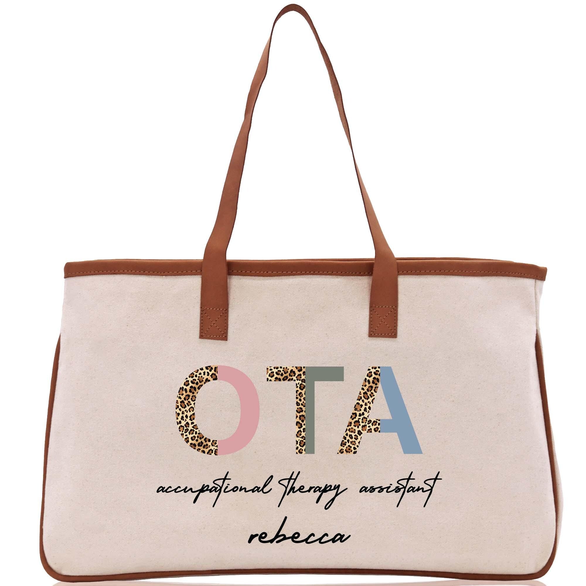 a canvas bag with a leopard print on it