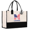 a white and black bag with a m across it