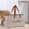 a canvas tote bag with the word mrs smith on it