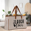 a canvas bag with the words laugh laugh laugh laugh laugh laugh laugh laugh laugh laugh