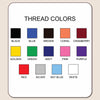 a collection of twelve different thread colors, each with a corresponding label. The colors include black, blue, brown, coral, cranberry, golden, green, navy, pink, purple, red, silver, sky blue, and white.