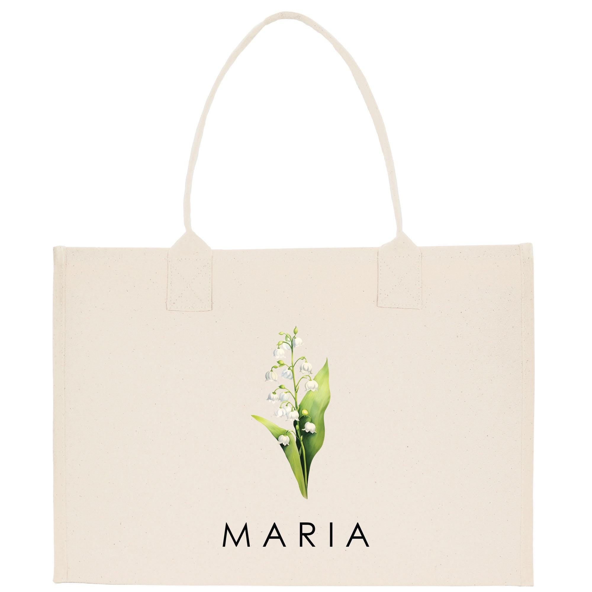 a white shopping bag with a picture of a flower