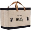 a canvas tote bag with a cat design