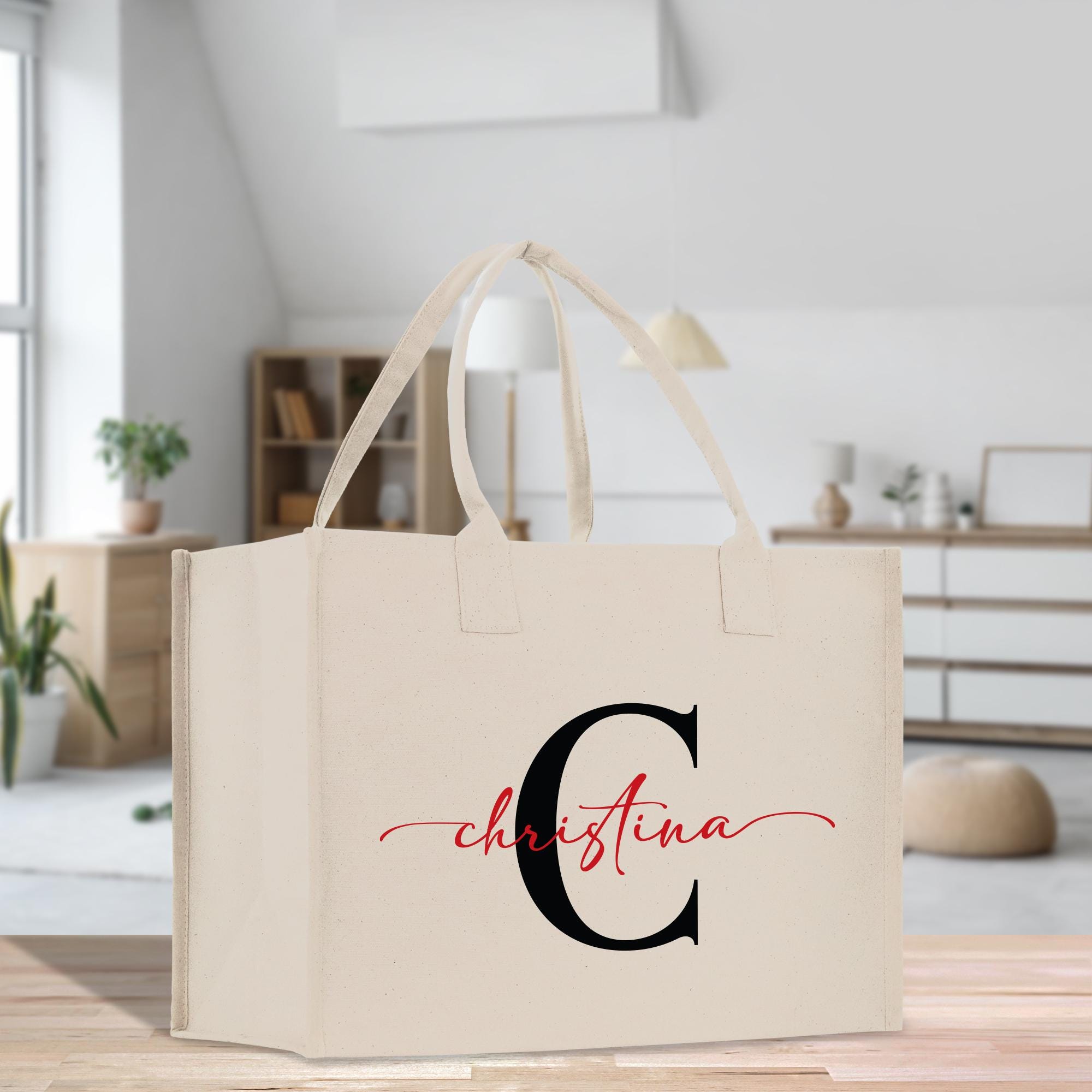 a canvas bag with the letter c on it