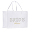 a white bag with a bride name on it