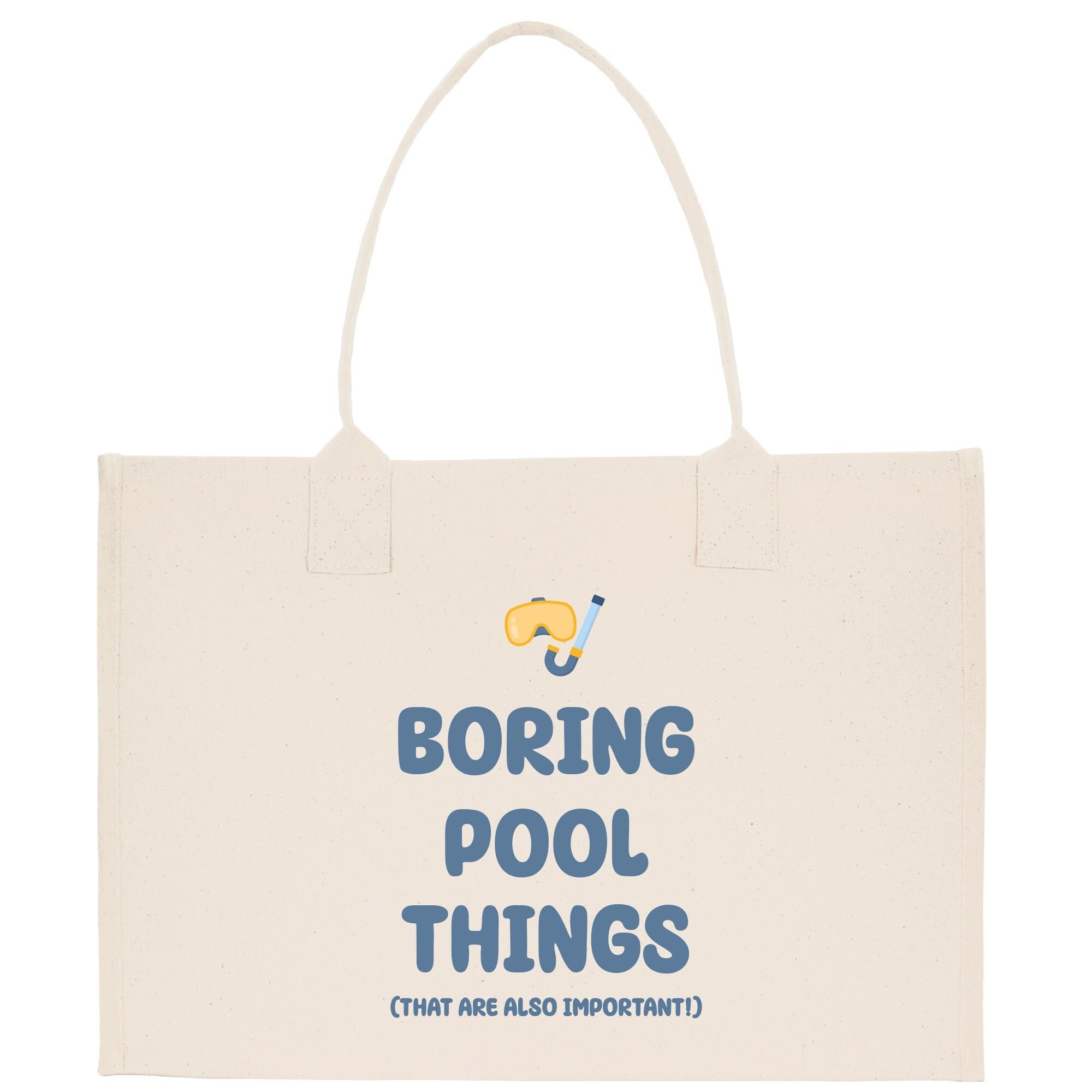 a white shopping bag with the words boring pool things printed on it