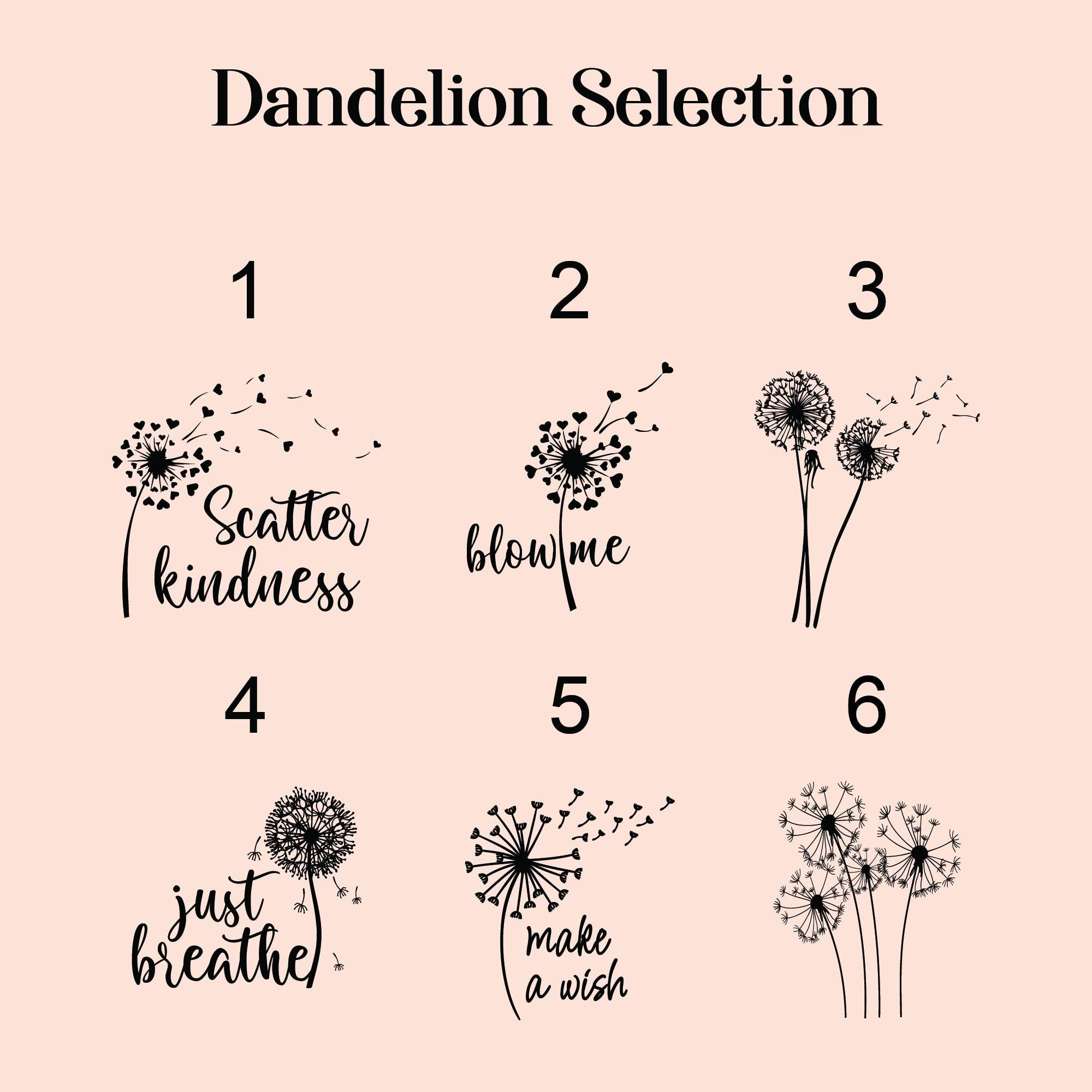 the dandelion selection is shown in black and white