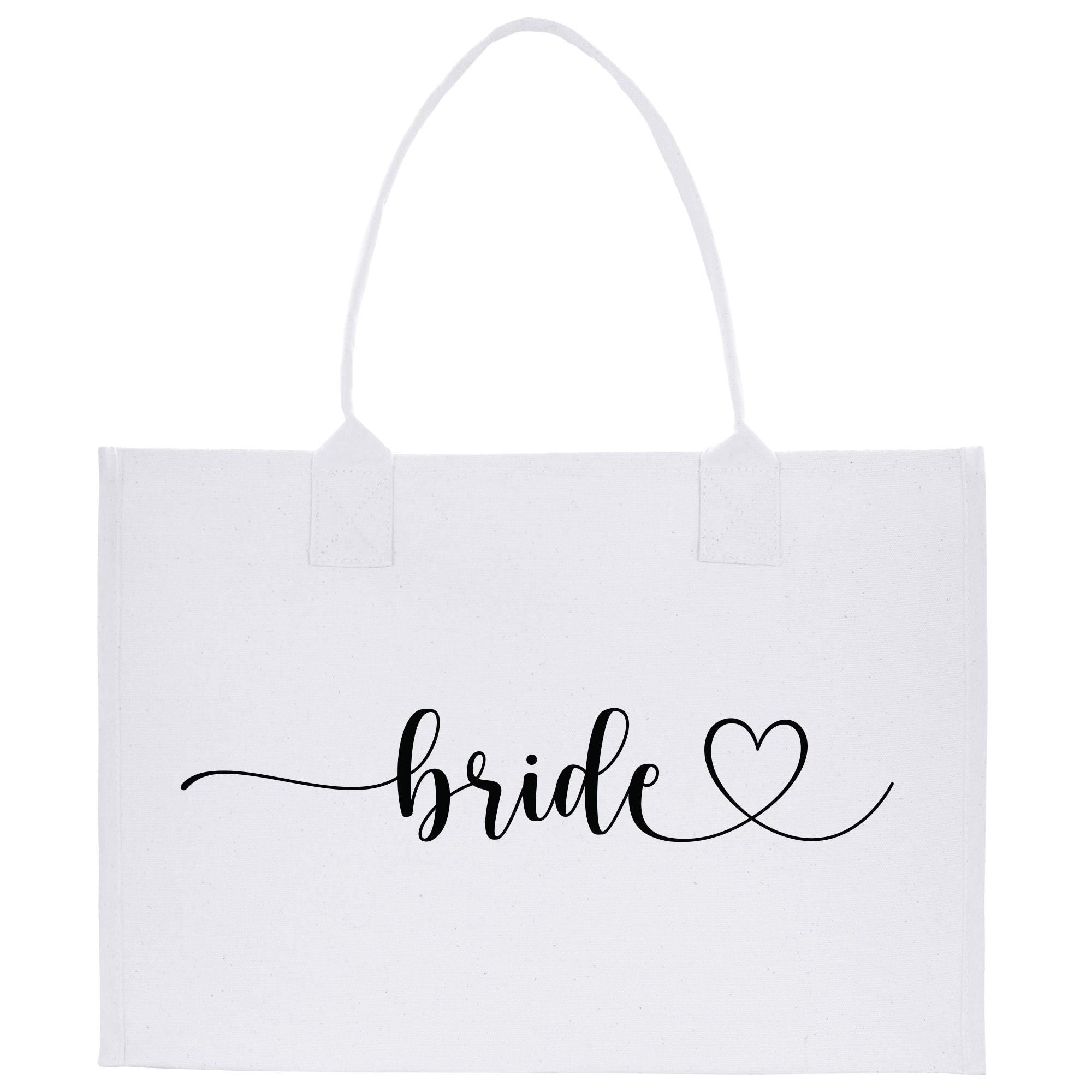 a white bag with the word bride written on it