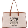 a canvas bag with a sewing machine on it