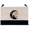 a black and white bag with a cat sitting on the moon