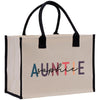 a white bag with a black handle and the word'auntie'printed on