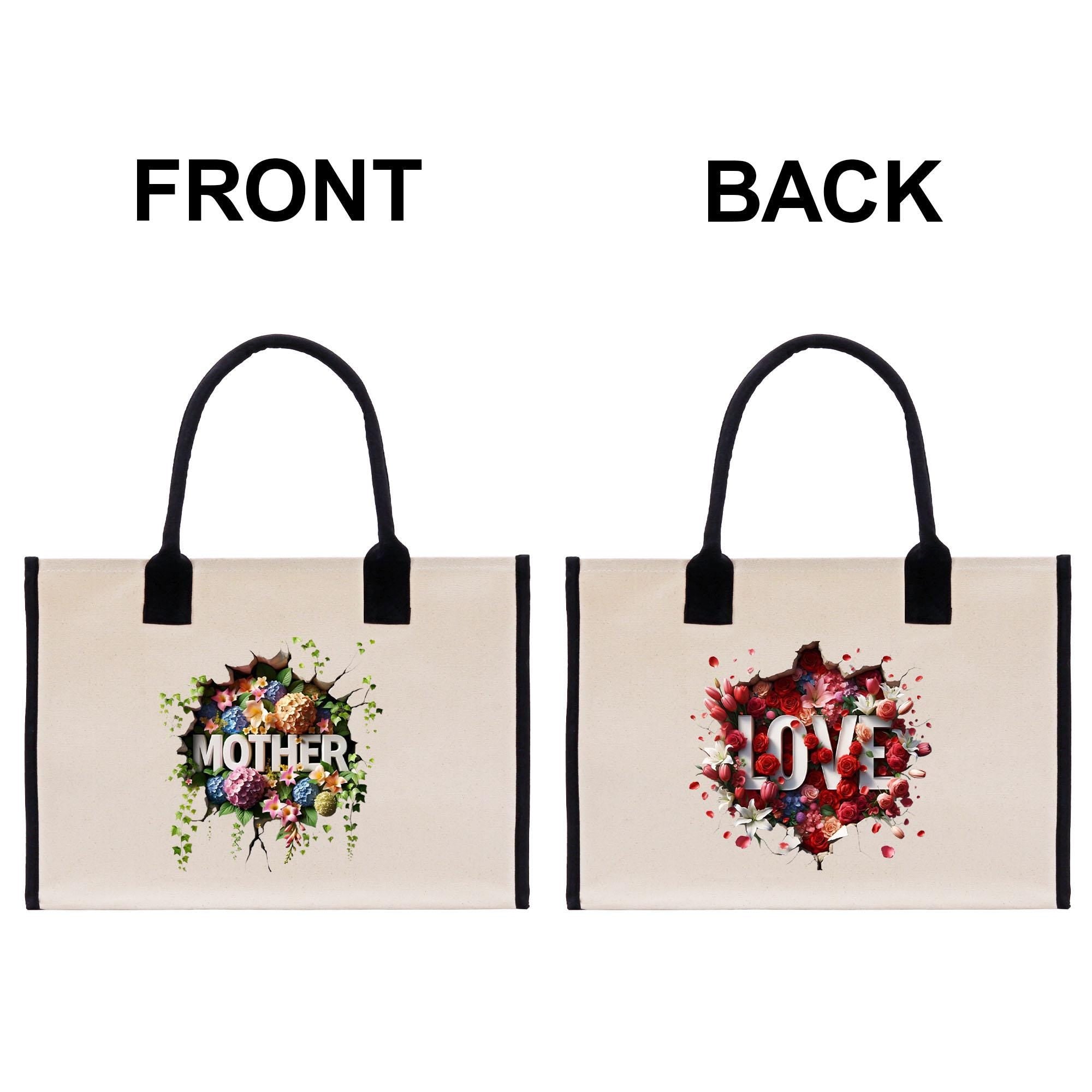 two shopping bags with the words mother and love printed on them
