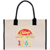 a white bag with a black handle and a logo on it