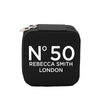 A black rectangular case with a zipper closure and the text 