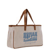 A beige canvas tote bag with the text "HUMAN RESOURCES Margaret" printed on it.