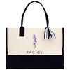 a black and white bag with a flower on it
